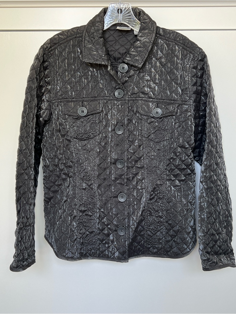 Chico’s women’s Quilted Black Button-Up Jacket